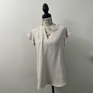 Adrianna Papell Beige Textured Flutter Sleeve Blouse